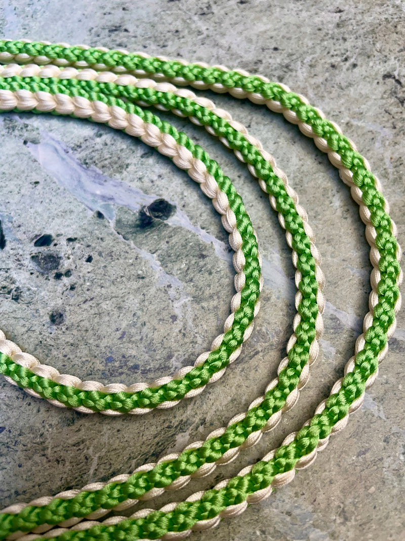 Obijime Belt Round Braid Green and White in Silk