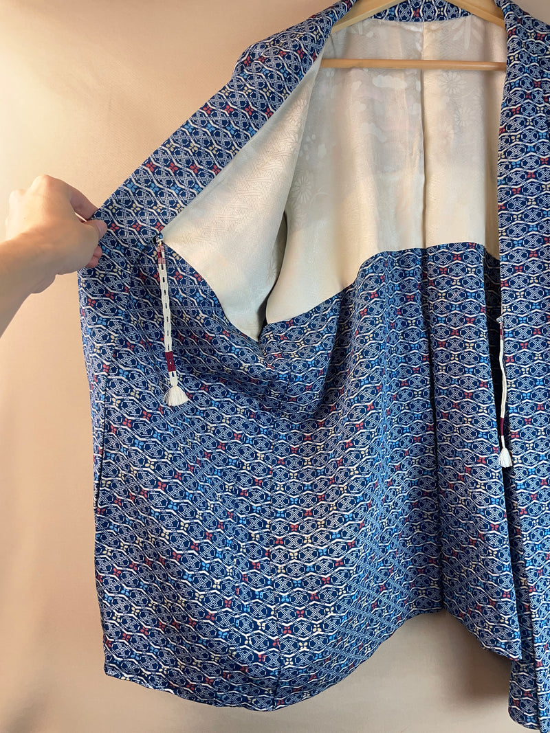 Haori Blue with Geometric Butterflies