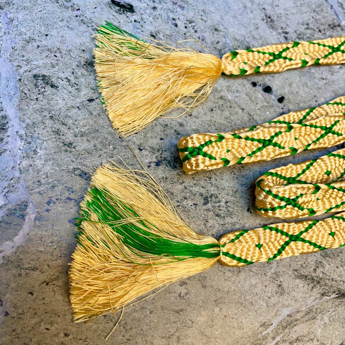 Obijime Belt Flat Yellow and Green Crosses