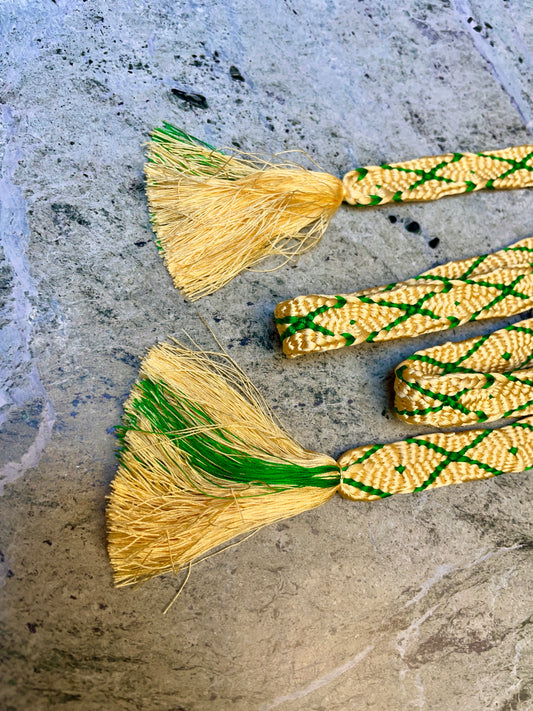 Obijime Belt Flat Yellow and Green Crosses