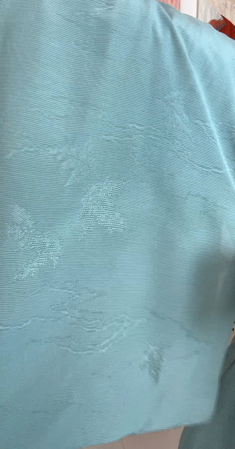 Kimono Summer Sheer with Leaves Blue in Silk
