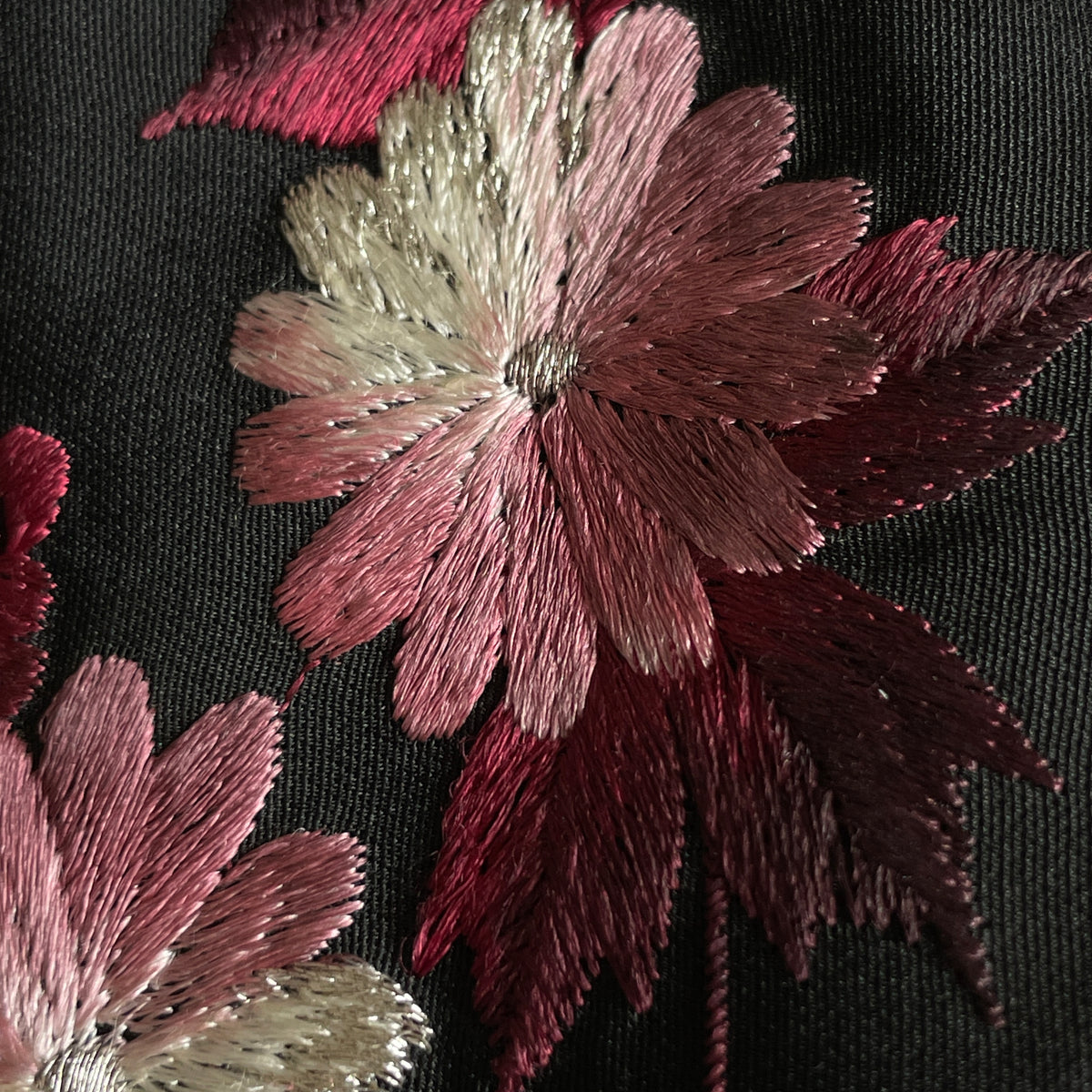 Haori Black with Dark Red Flowers Embroidered in Silk