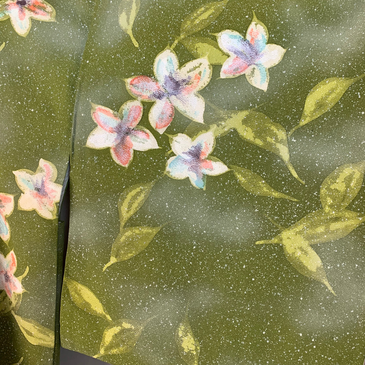 Haori Hand Painted Flowers in Green silk - SKU