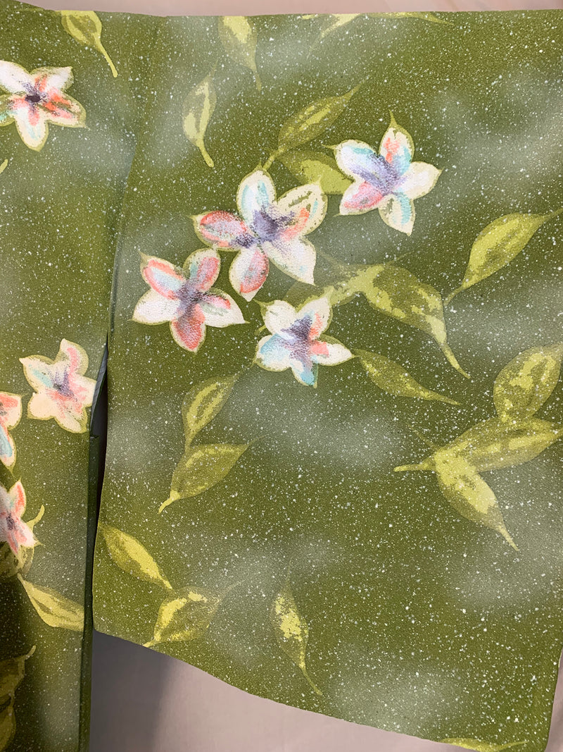 Haori Hand Painted Flowers in Green silk - SKU