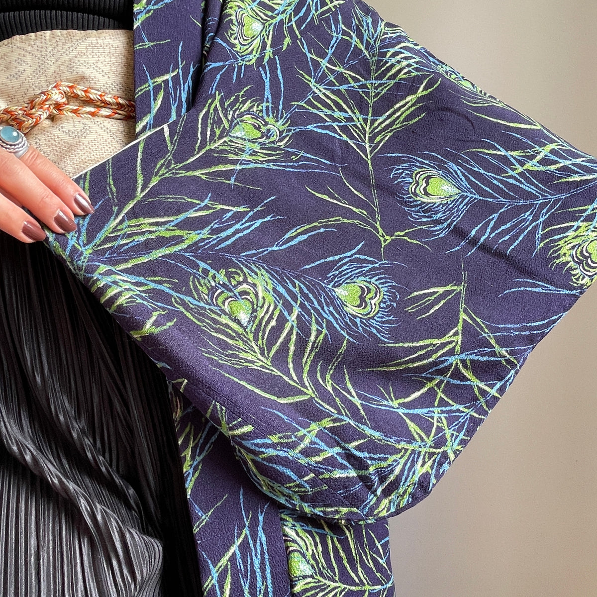 Haori Blue Peacock Feathers