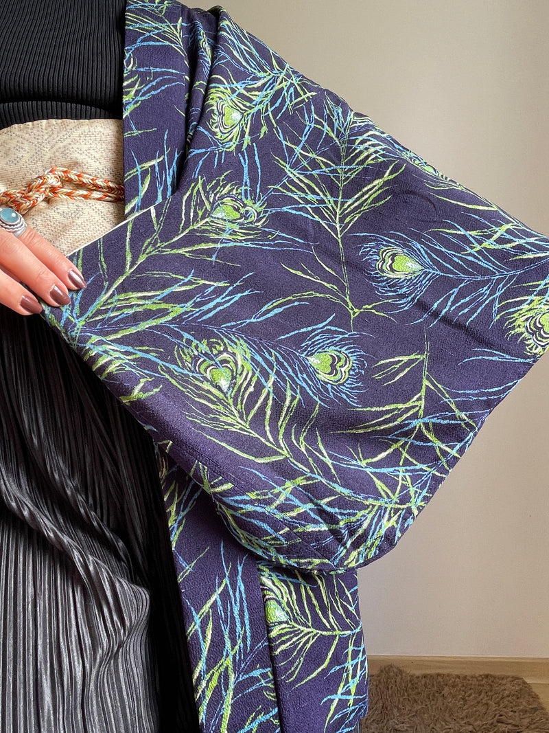 Haori Blue Peacock Feathers