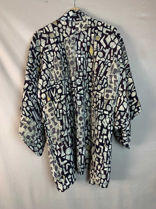 Haori Artsy Geometric Red and Black with Gold