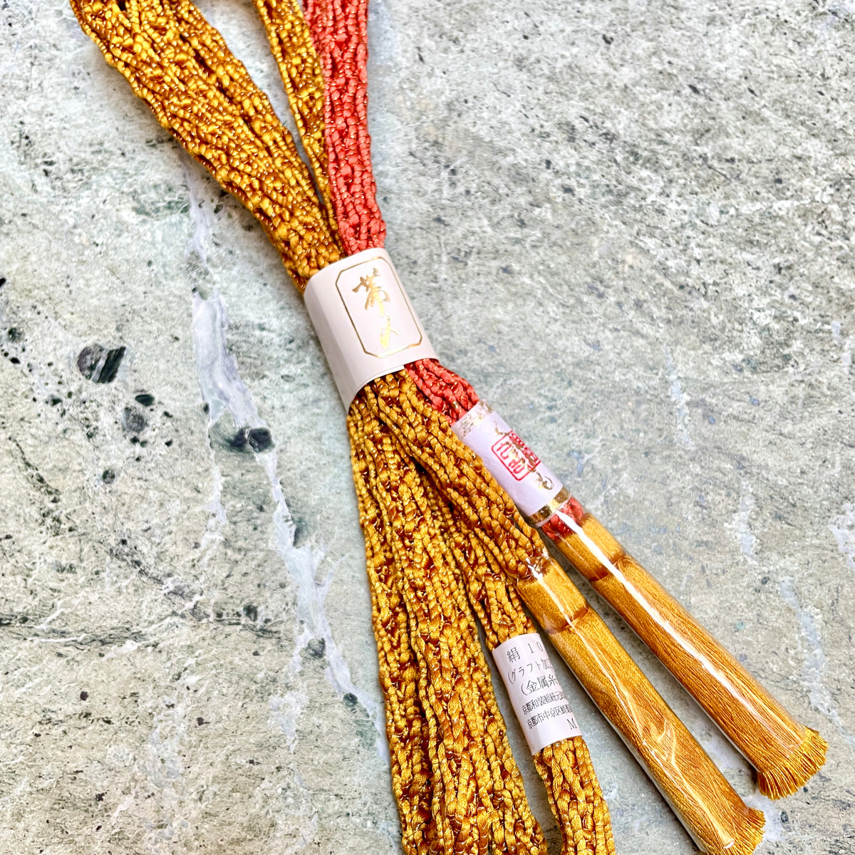 Obijime Round Braid Ombre Gold And Salmon Tones in Silk