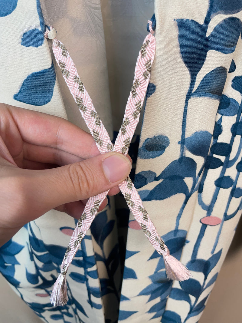 Haori White with Blue Watercolor Leaves