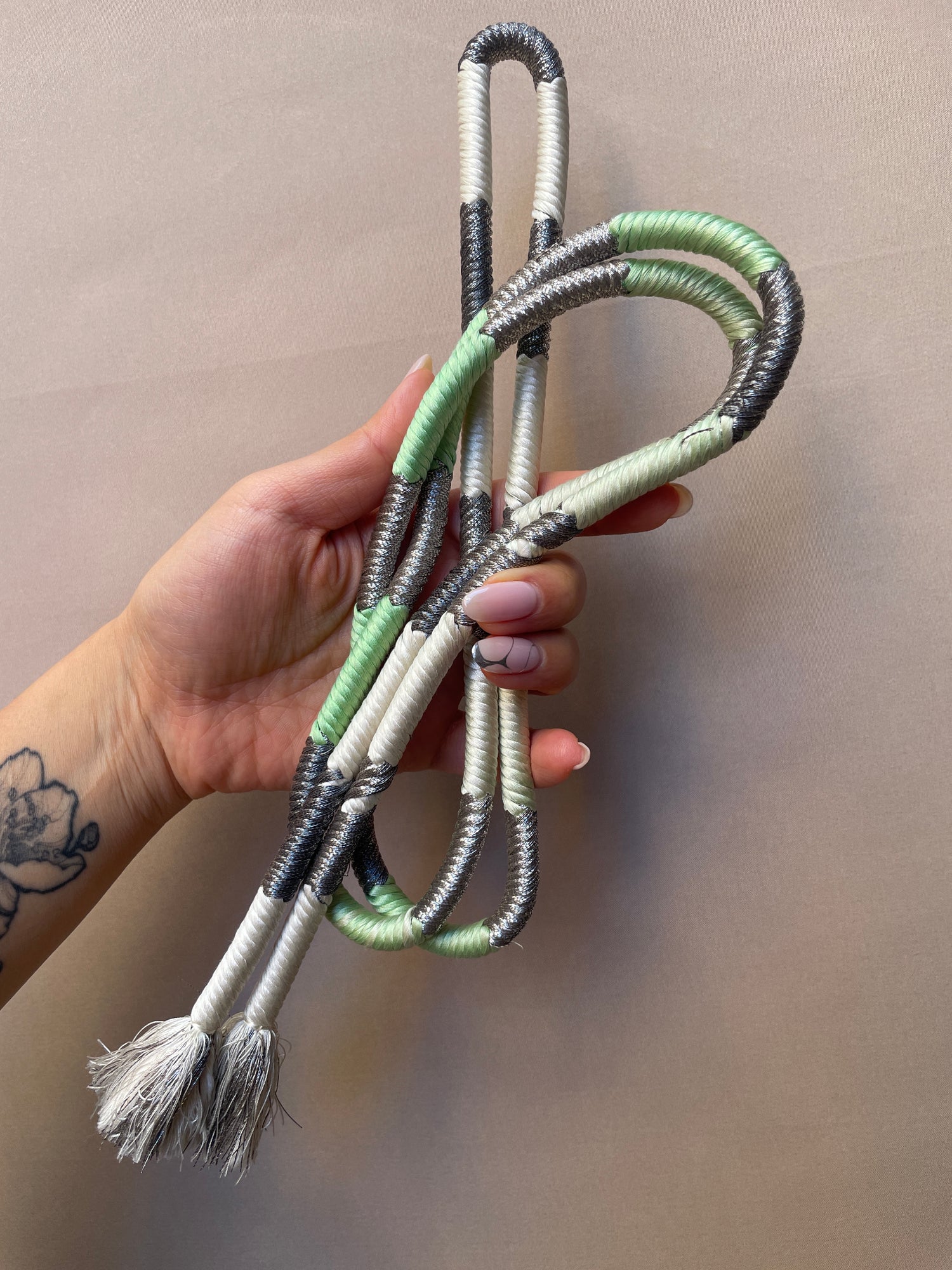 Obijime Belt Green Tones and Silver in Silk