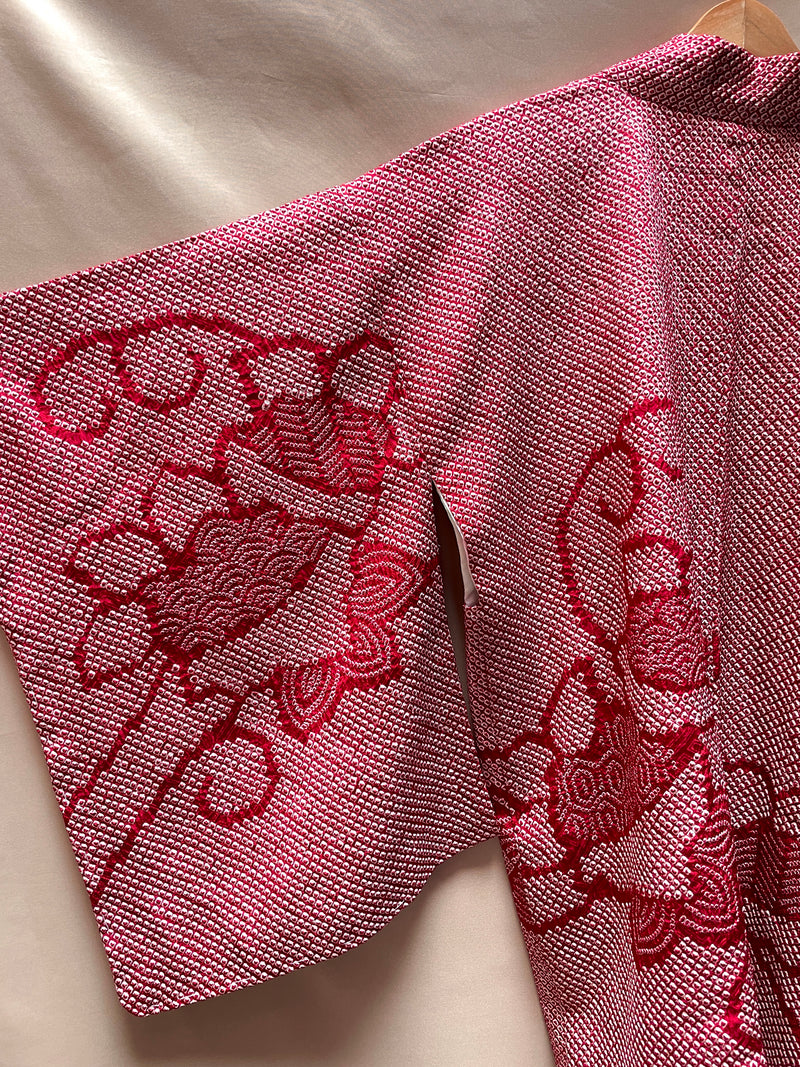 Haori Jacket Shibori Technique Dark Red in Silk