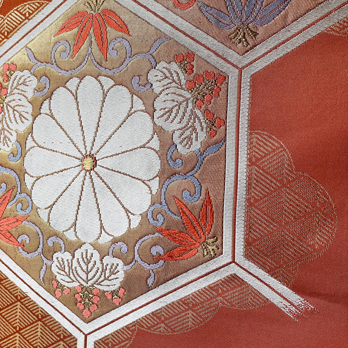 Obi Decoration Wall Art in Salmon Orange Embroidered Silk