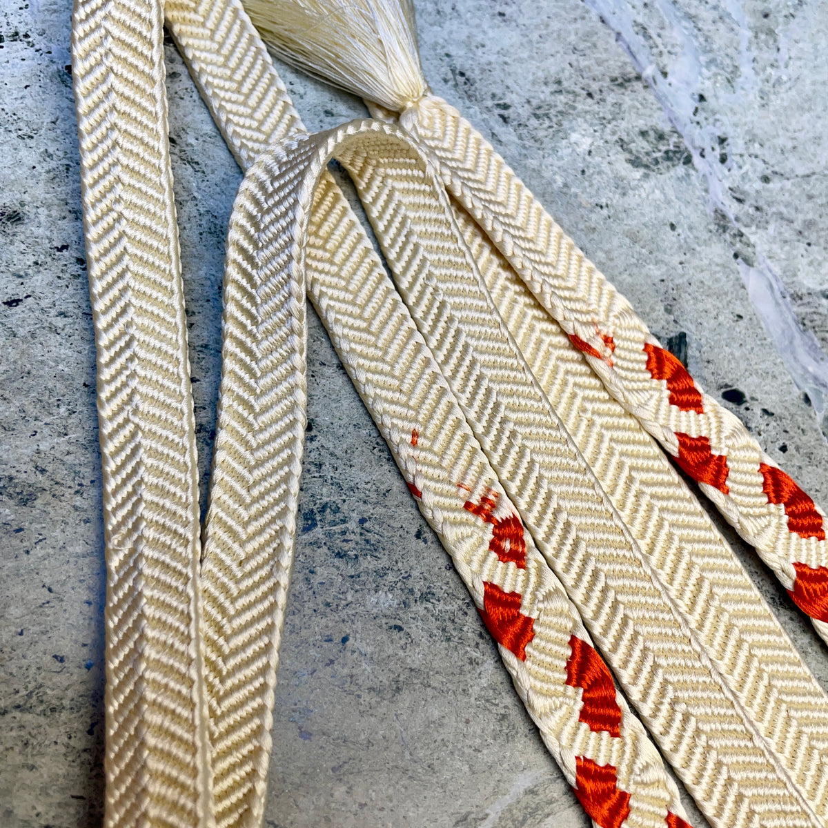 Obijime Belt Flat White and Red Petals in Silk