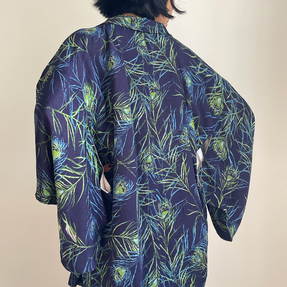 Haori Blue Peacock Feathers
