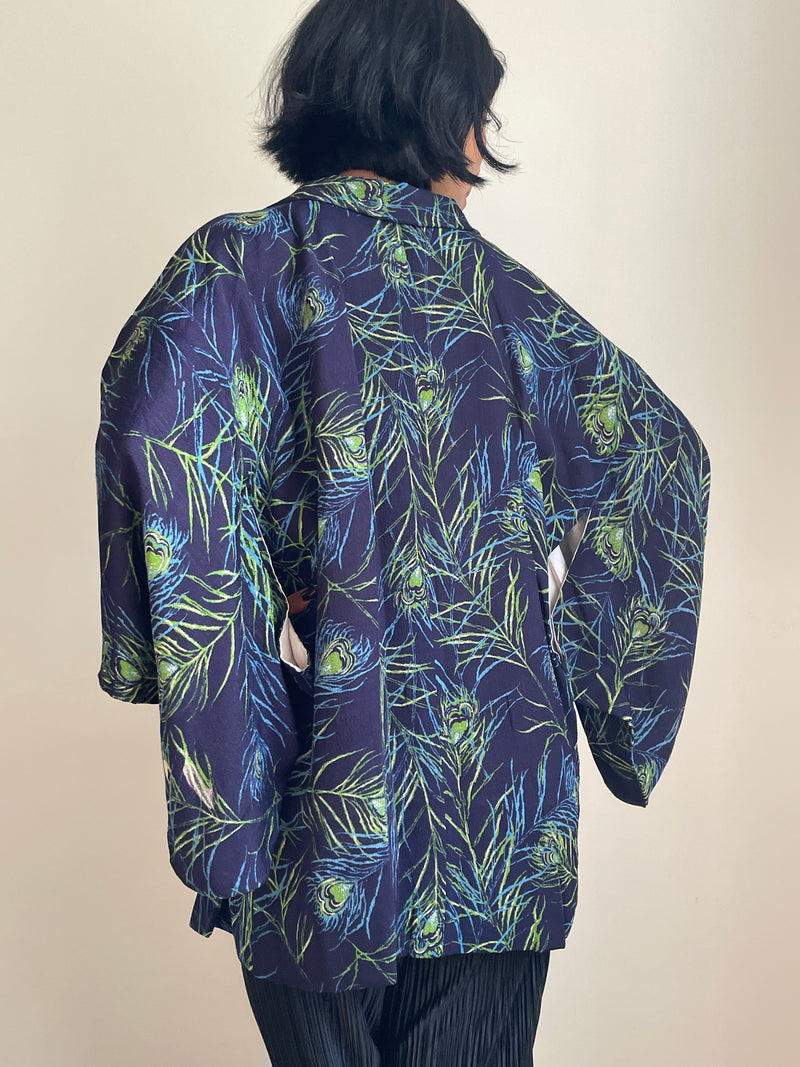 Haori Blue Peacock Feathers