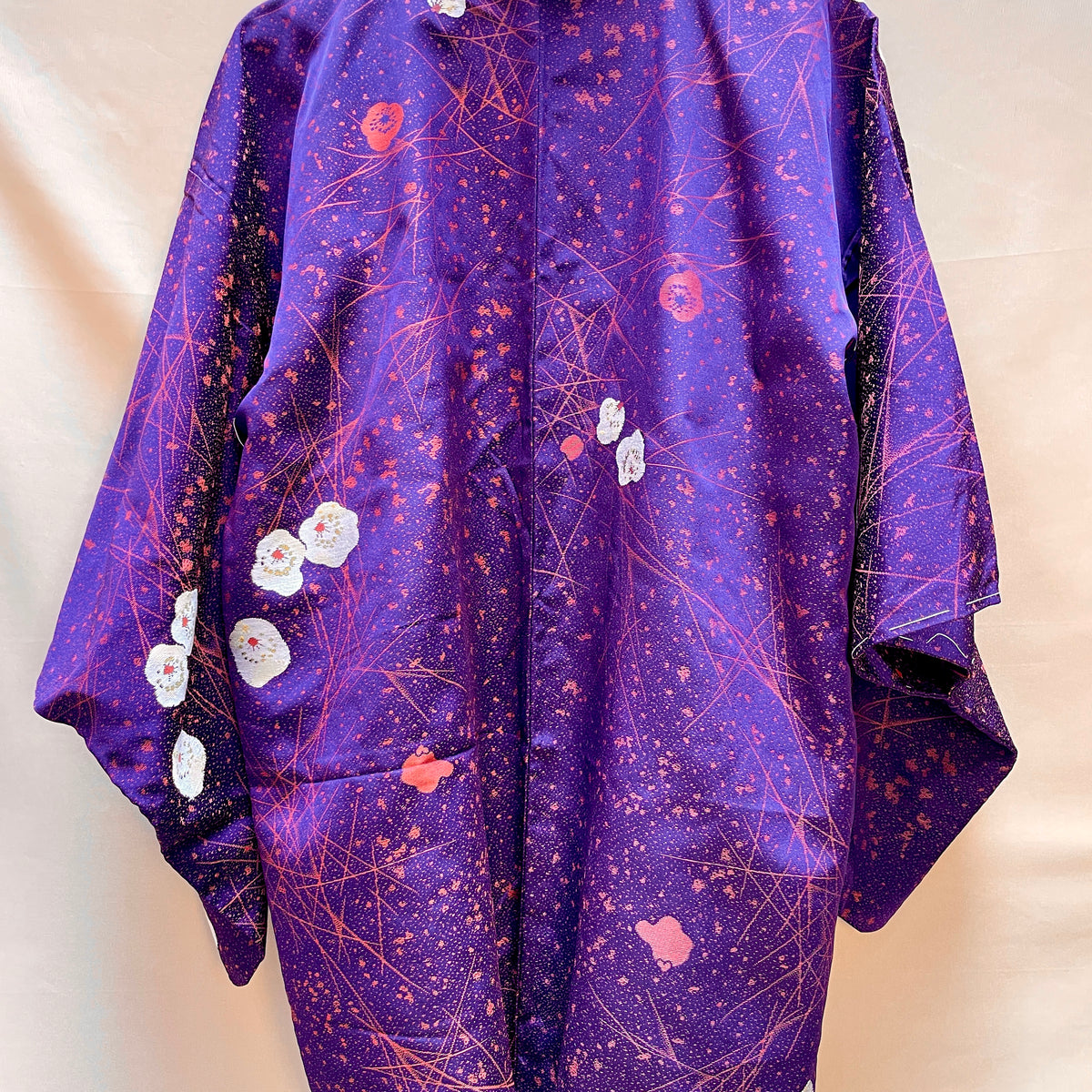 Haori Jacket Deep Purple Jacquard with Plum Flowers