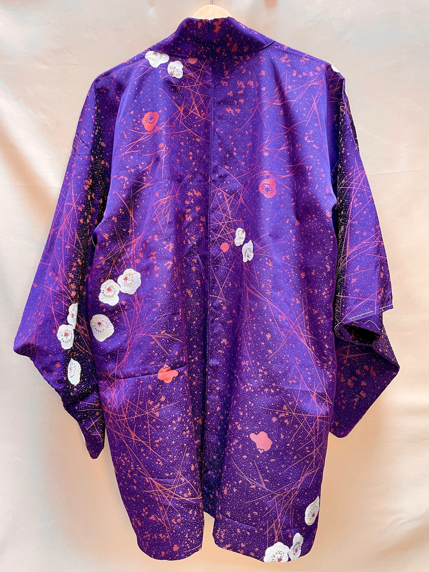 Haori Jacket Deep Purple Jacquard with Plum Flowers