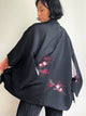 Haori Black with Dark Red Flowers Embroidered in Silk