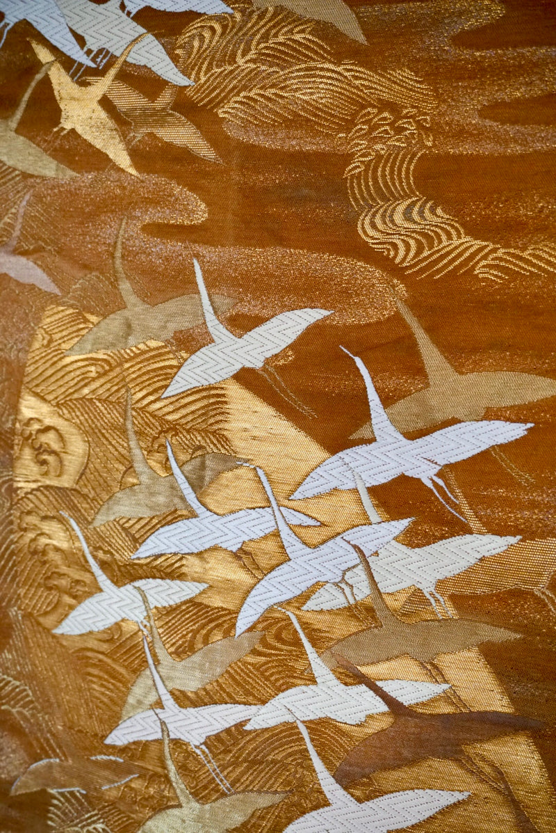 Golden Sky Tsuru Obi Wall Hanger Decor in Silk