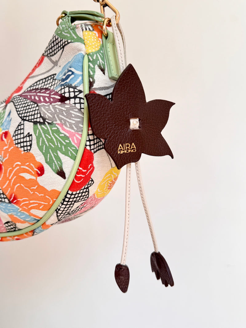 Aiko Bag: Summer Multicolor - from Japanese Obi Sash with Green Leather Strap