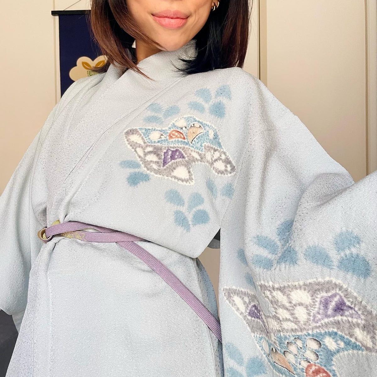 Kimono Light Blue Tsujigahana Technique in Silk