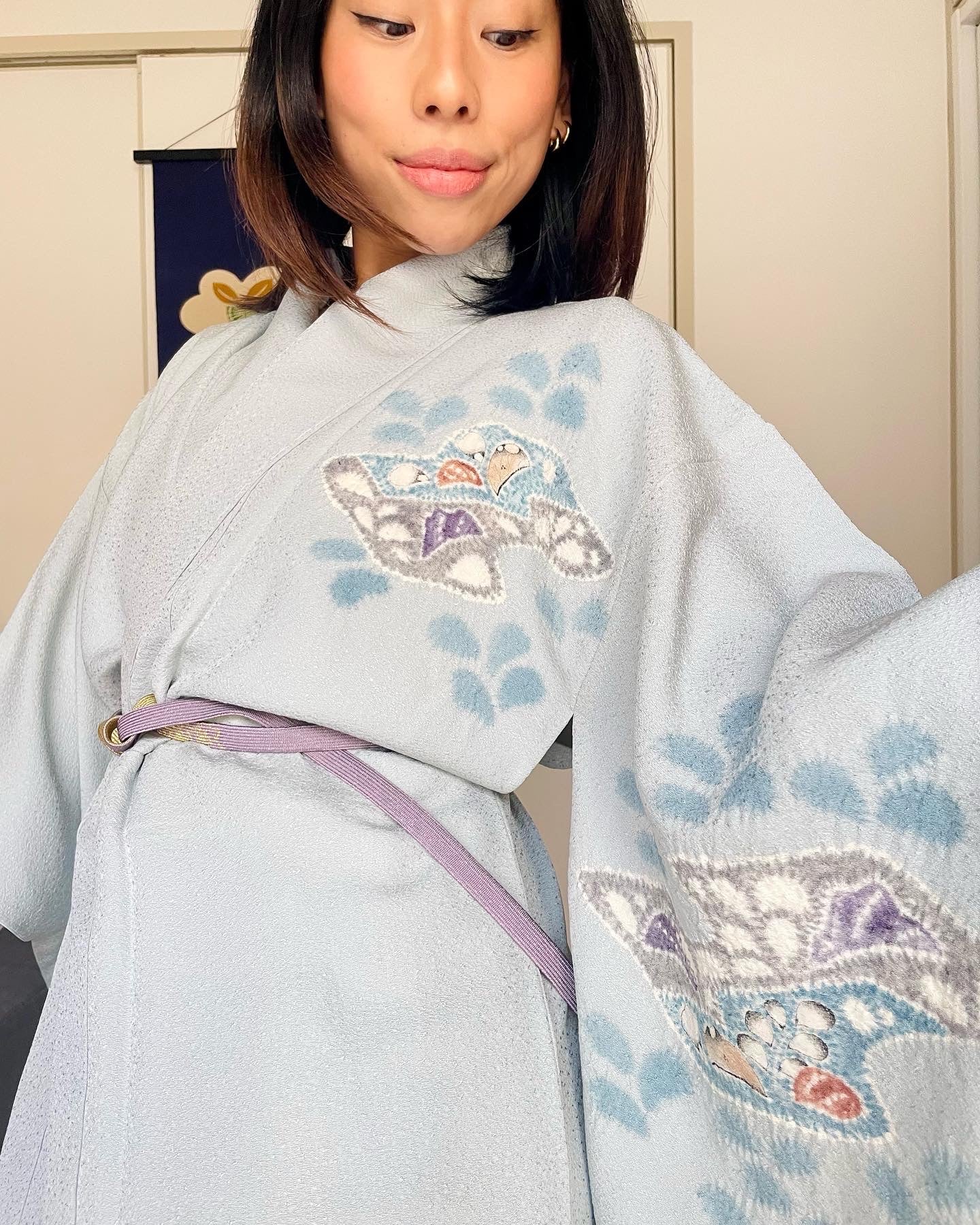 Kimono Light Blue Tsujigahana Technique in Silk