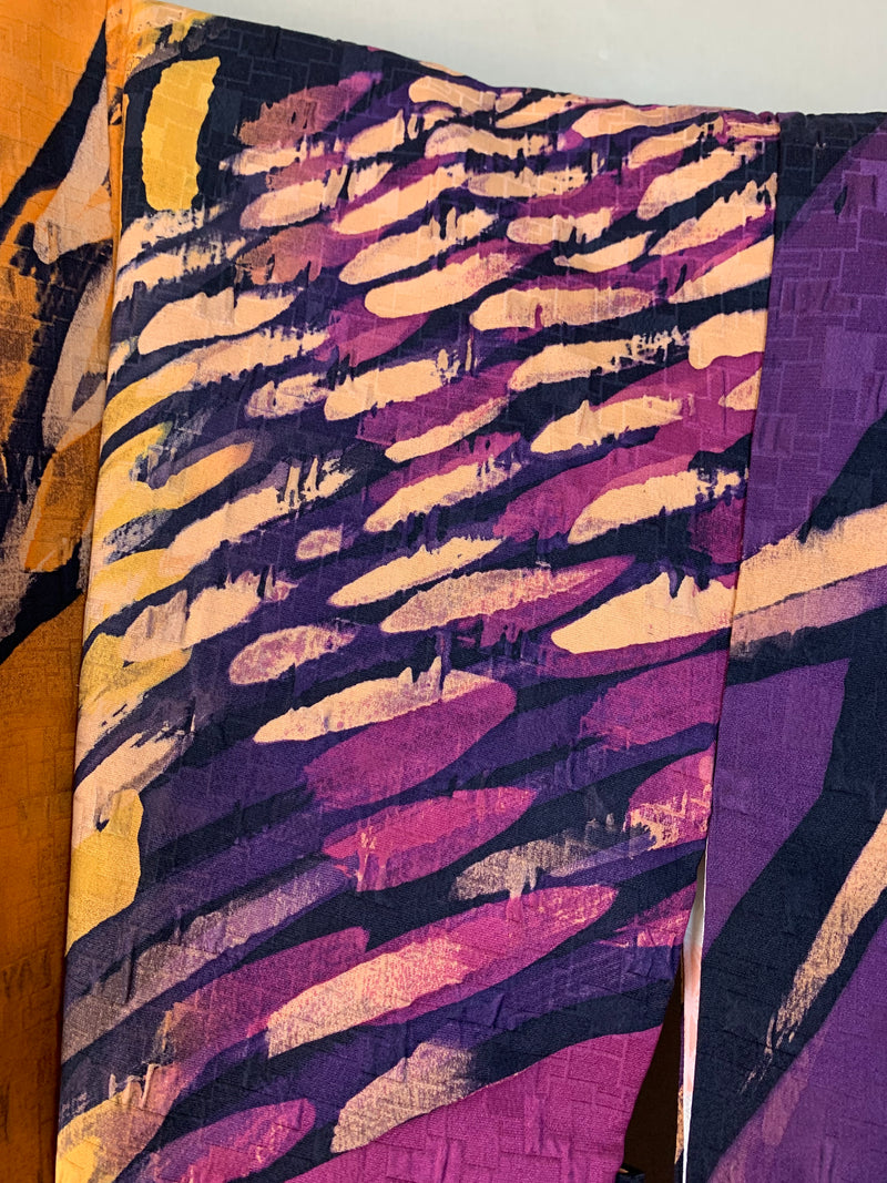 Haori Painted Orange Purple Black in Silk