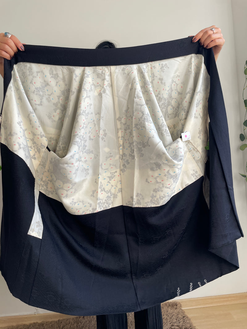 Haori Black with White Shibori Technique Leaves White in Silk