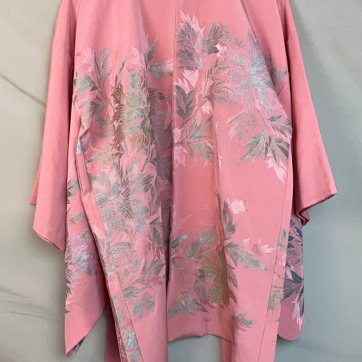 Haori Pink with Metallic Flowers Embroidered in Silk Crepe