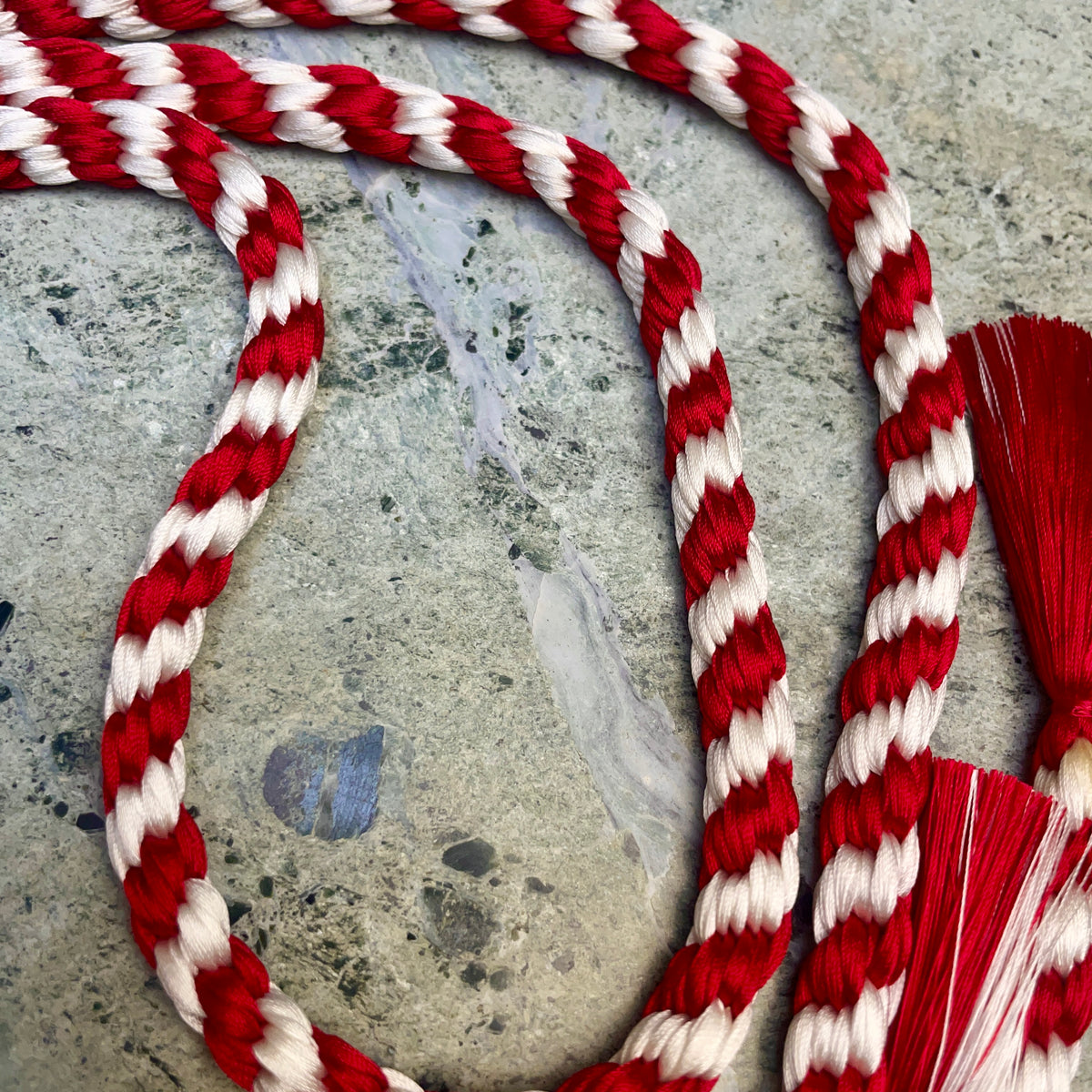 Obijime Belt Round Braided Peppermint Red White