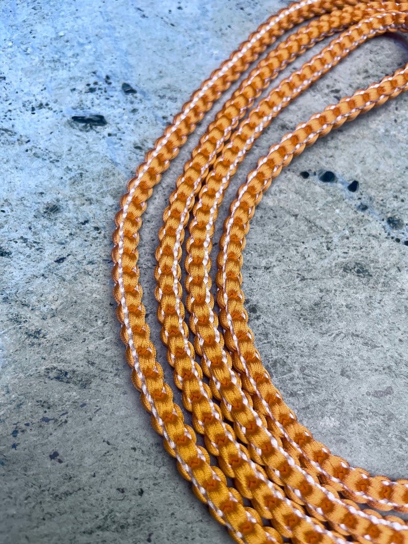 Obijime Belt Braided Round Orange with Siver in Silk