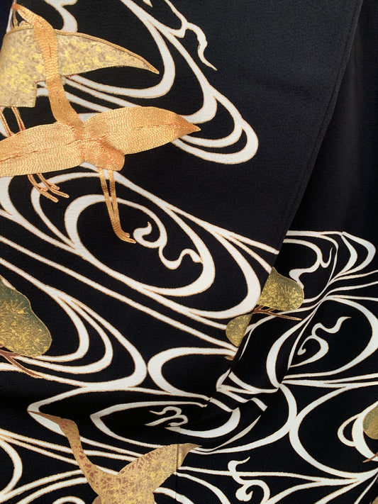 Kimono Tomesode Noface Black with Golden Tsurus