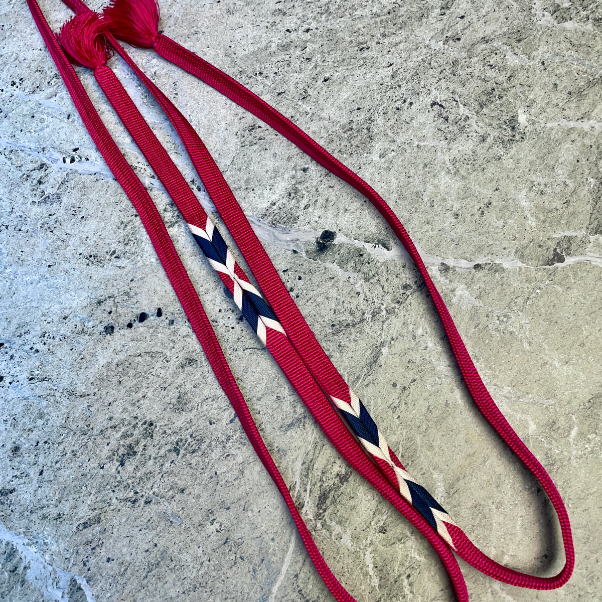 Obijime Belt Flat Deep Magenta with Dark Blue Arrows