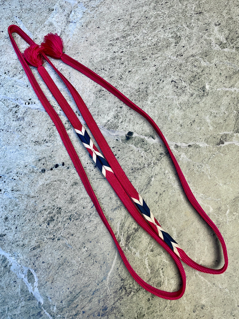 Obijime Belt Flat Deep Magenta with Dark Blue Arrows