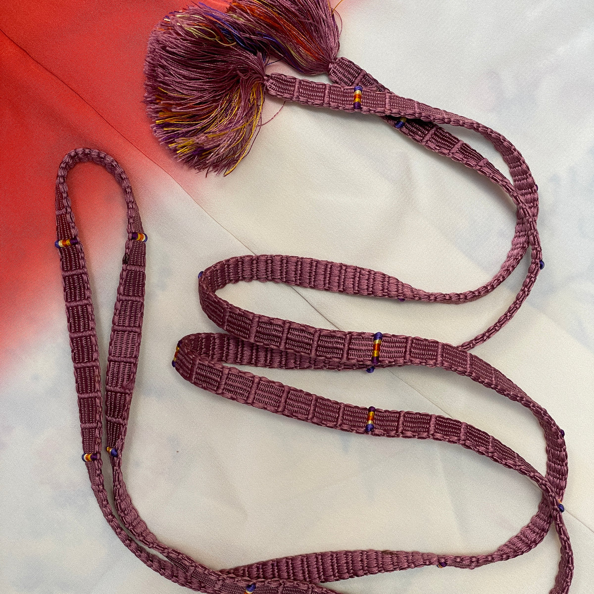 Obijime Belt Plum with Colorful Details in Silk