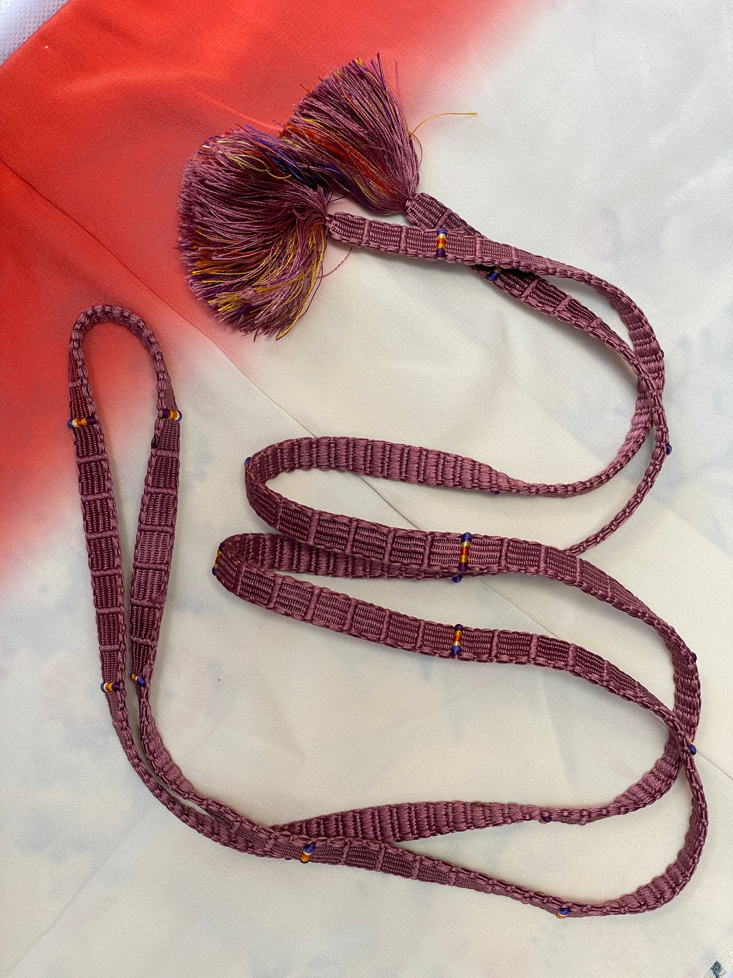 Obijime Belt Plum with Colorful Details in Silk