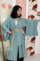 Kimono Summer Sheer with Leaves Blue in Silk