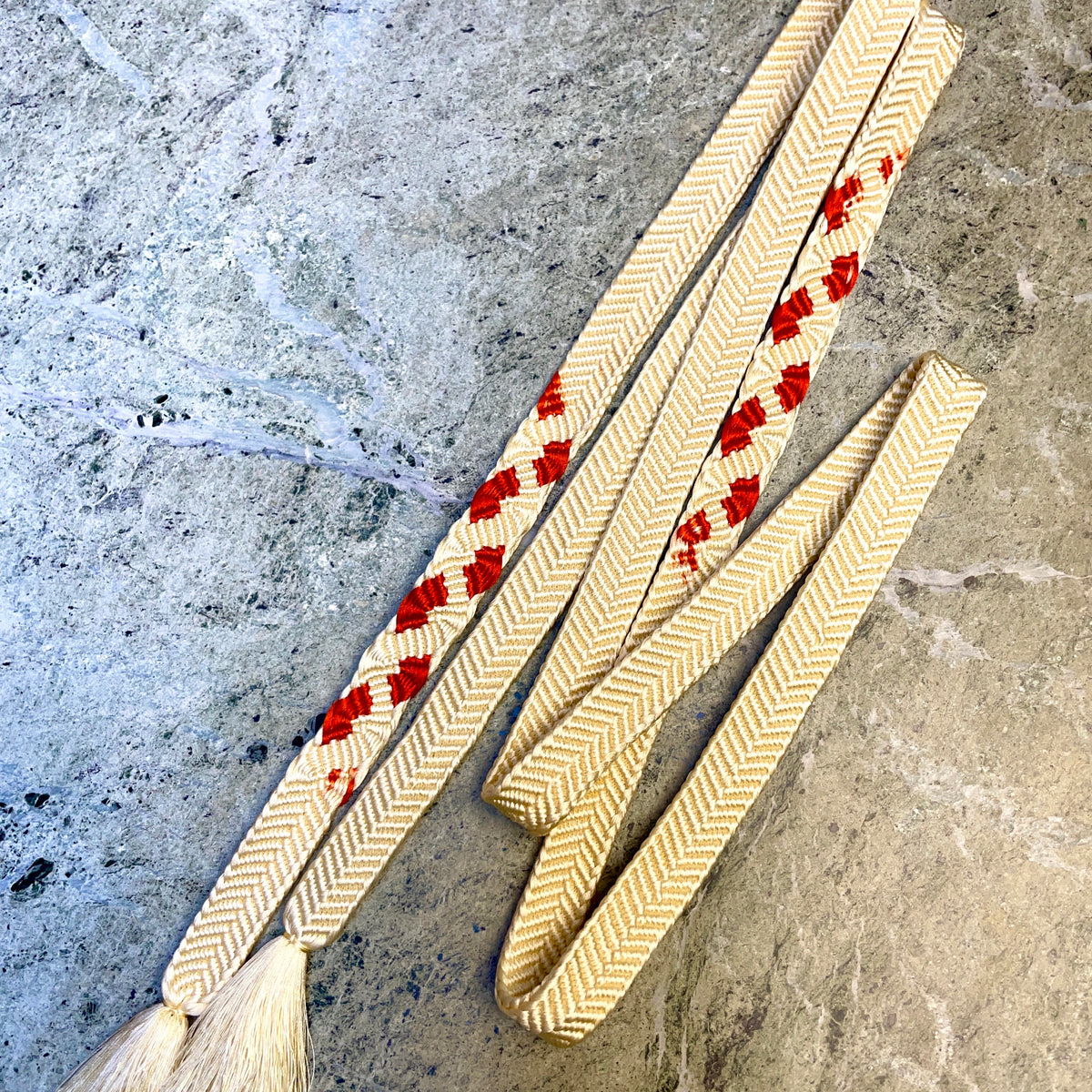 Obijime Belt Flat White and Red Petals in Silk
