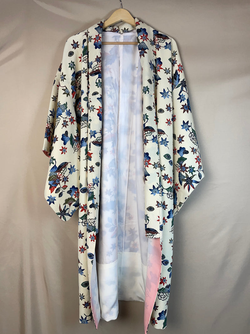 Kimono Off White Crepe with Stencil Dyed Plants