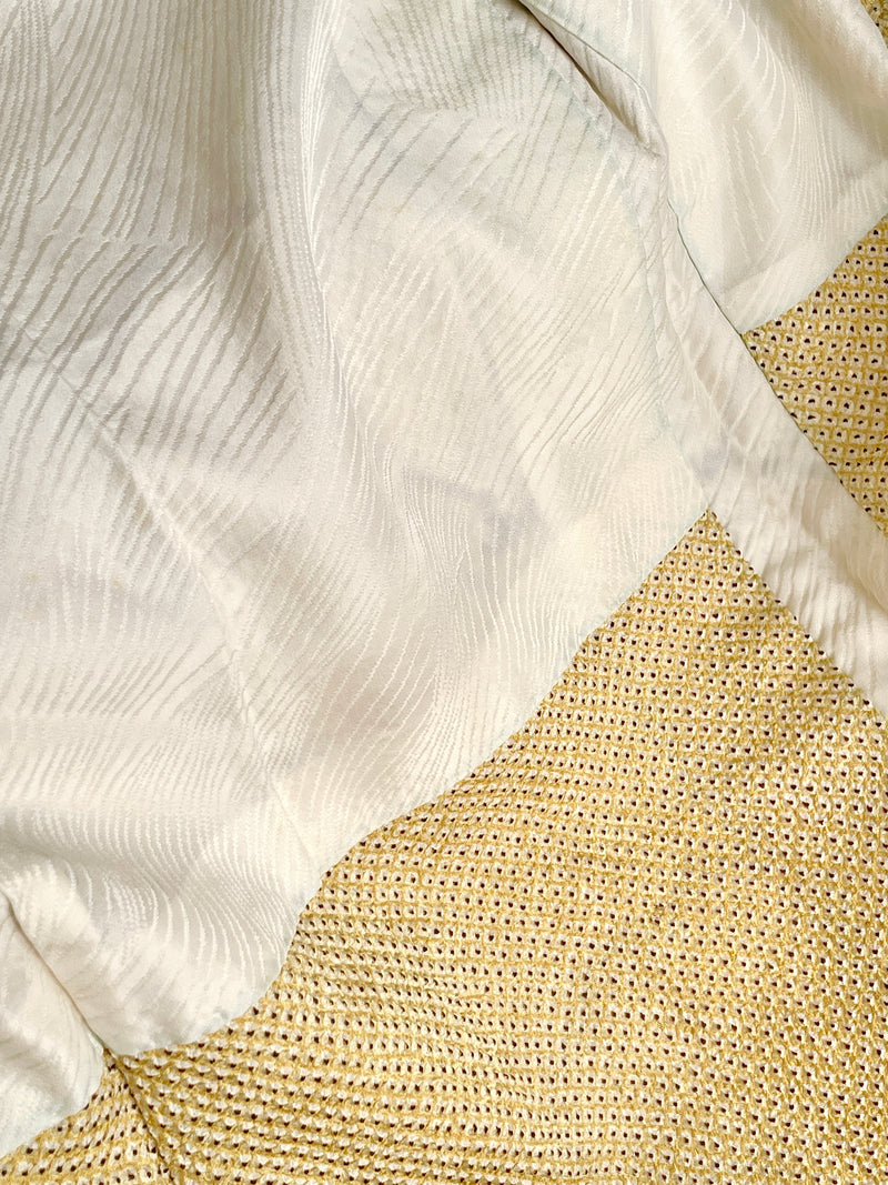 Haori Shibori Yellow with Chocolate Lines in Silk