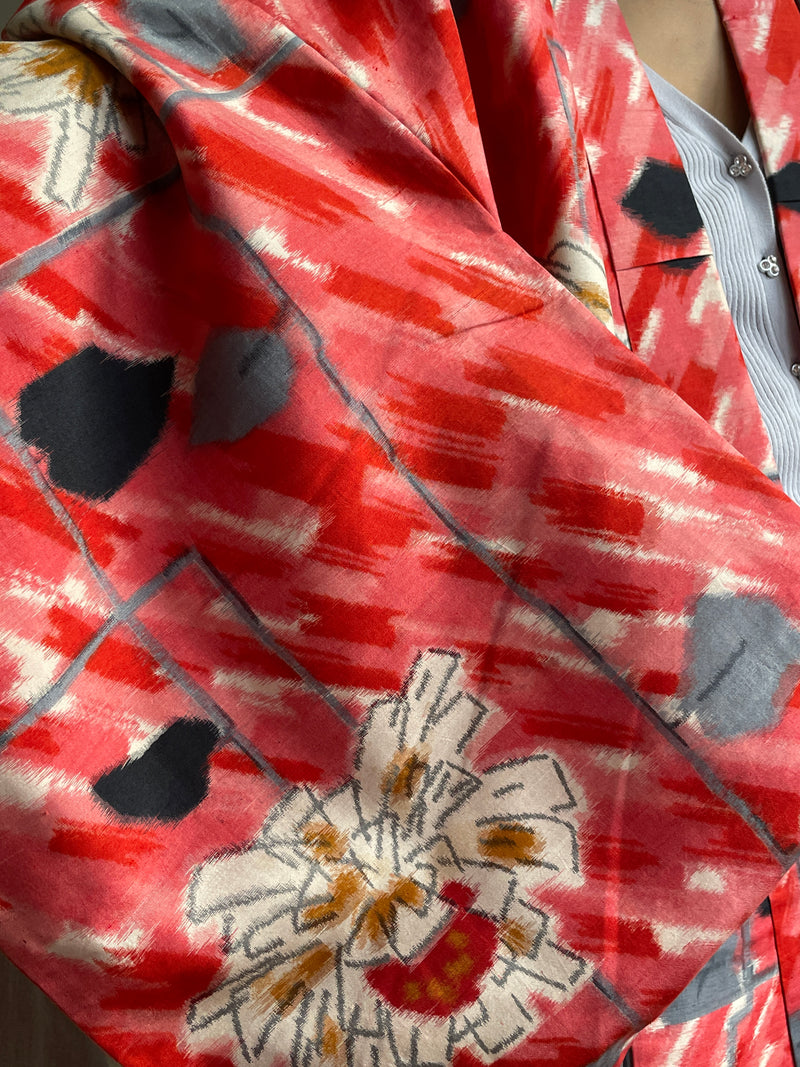 Kimono Vintage with Pink Drawings in Silk