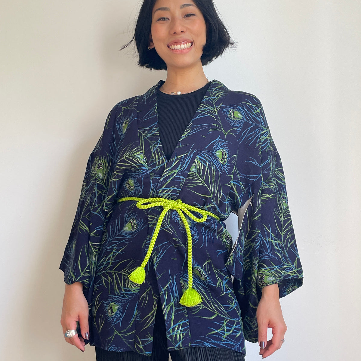 Haori Blue Peacock Feathers