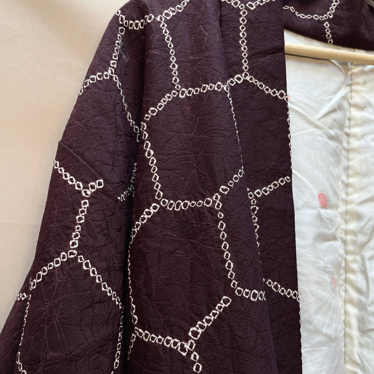 Haori Jacket Deep Brown Silk with Shibori Technique Patterns