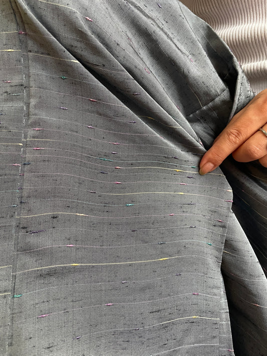 Haori Grey Tsumugi Silk with Colorful Detail