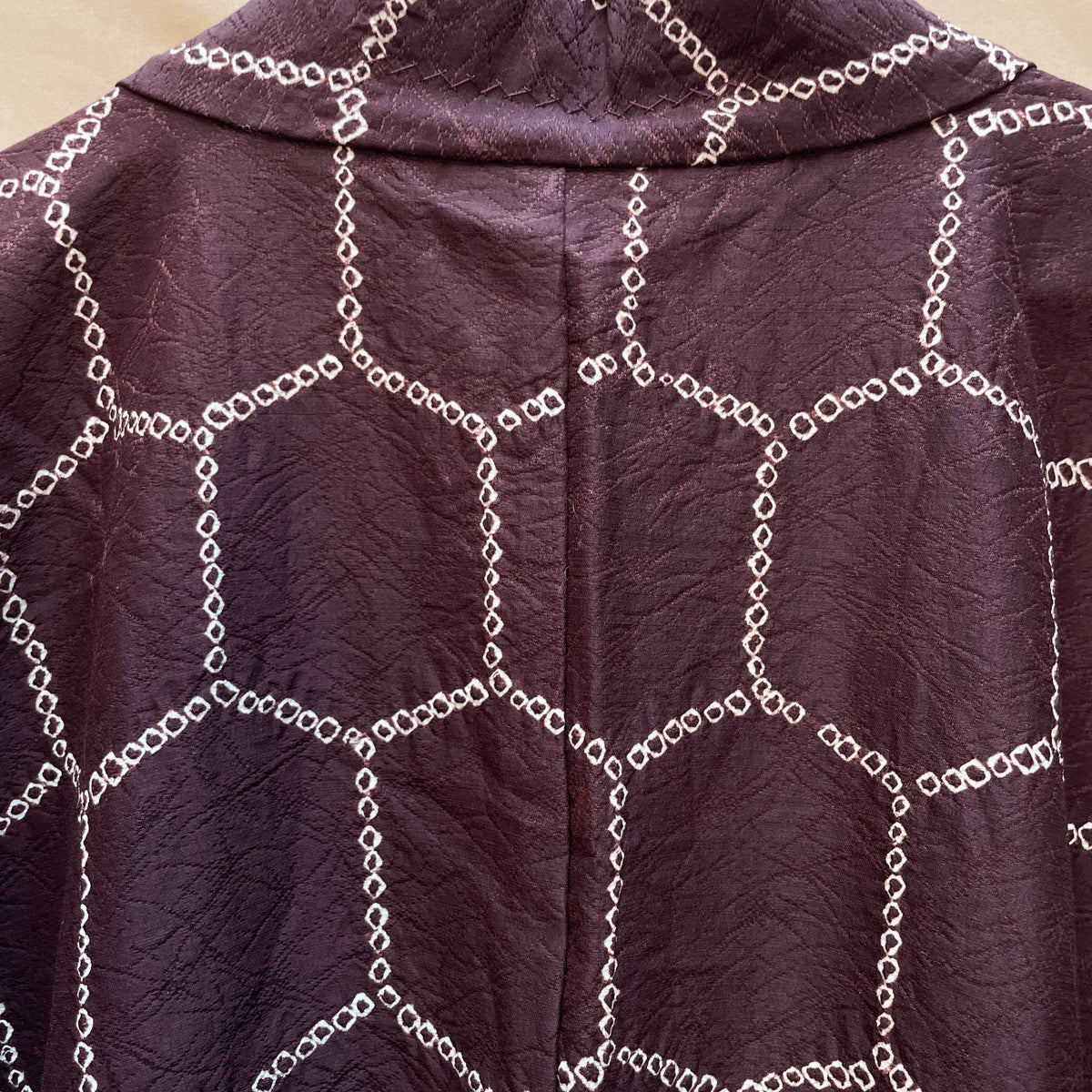 Haori Jacket Deep Brown Silk with Shibori Technique Patterns