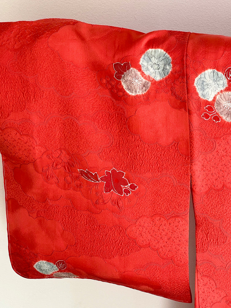 Haori Coral Pink with Hawaian Flowers in Silk