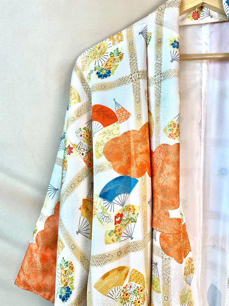 Kimono Japanese Tiles with Fans and Flowers in Silk