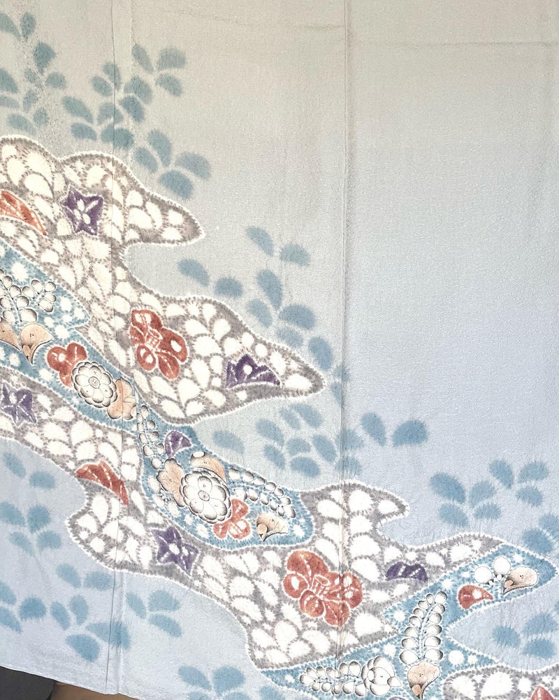 Kimono Light Blue Tsujigahana Technique in Silk