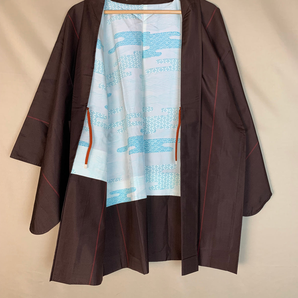 Haori Brown with Red Lines and Blue Interior