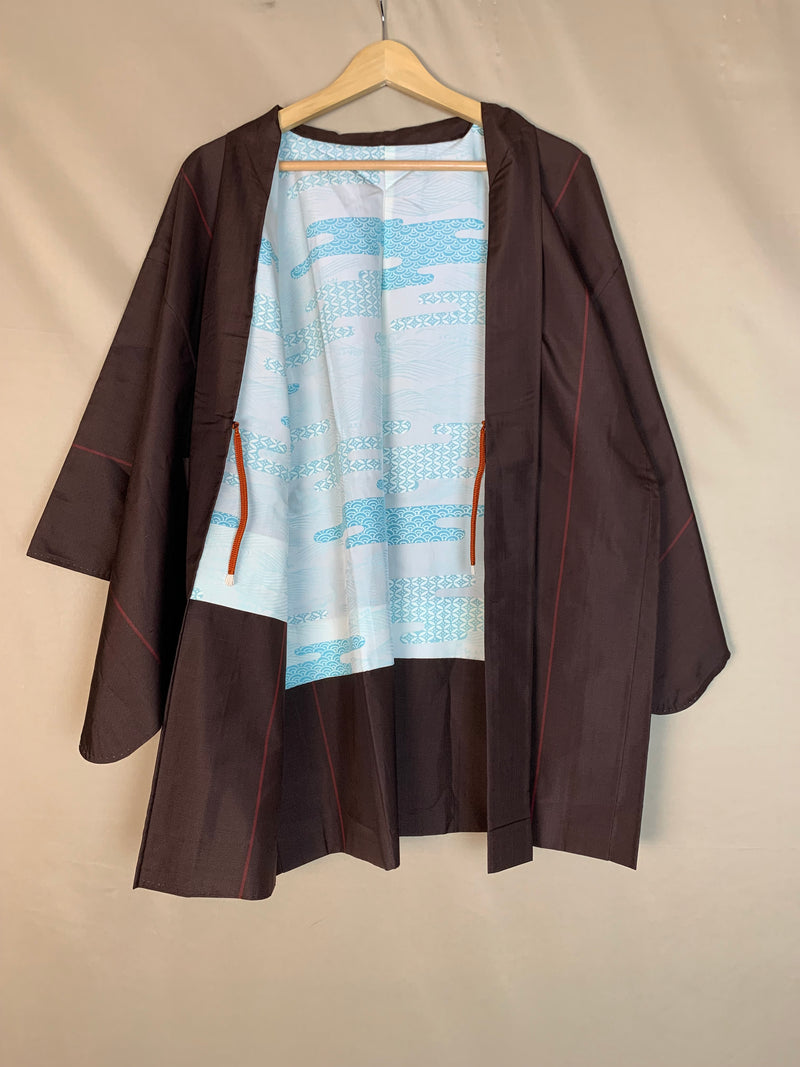 Haori Brown with Red Lines and Blue Interior